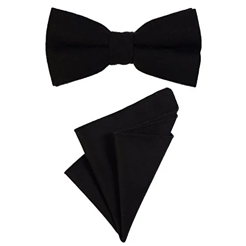 DonDon Herren Fliege 12 x 6 cm gebunden längenverstellbar und Einstecktuch 23 x 23 cm farblich passend aus Baumwolle schwarz