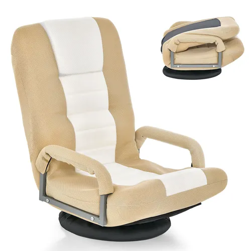 COSTWAY Bodenstuhl 360° drehbar, Bodensessel mit 6-Fach Verstellbarer Rückenlehne, Game Sessel gepolstert, Bodensofa Meditationsstuhl bis 140kg belastbar, Lazy Sofa (Beige)