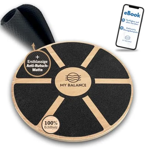 My Balance Premium Balance Board mit Antirutschmatte - Balanceboard für Fitness und Rehabilitation, inkl. E-Book und rutschfester Matte für sicheres Training. Ideal zur Verbesserung von Gleichgewicht und Muskulatur.