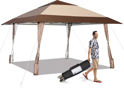 GOPLUS 3 x 3m Gartenpavillon – Wasserdicht & Sonnenschutz - Robuster Gartenpavillon mit stabiler Eisenrahmenkonstruktion. Ideal für entspannte Stunden im Freien, einfach aufzubauen und mobil dank verstellbarer Höhe und Rollen.