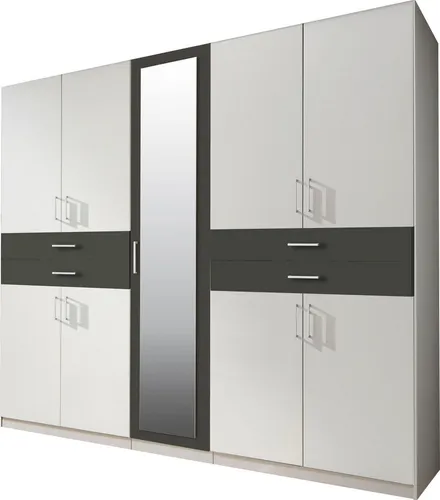 Wimex Kleiderschrank Taiga mit Spiegel - Kleiderschrank in Weiß-Graphit mit 4 variablen Einlegeböden und 2 Kleiderstangen, bietet viel Stauraum und ist ideal für jedes Schlafzimmer.