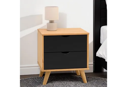 IDIMEX Nachtkommode COLIMA, Nachttich mit 2 Schubladen, Kiefer Massivholz skandi schwarz/vintage