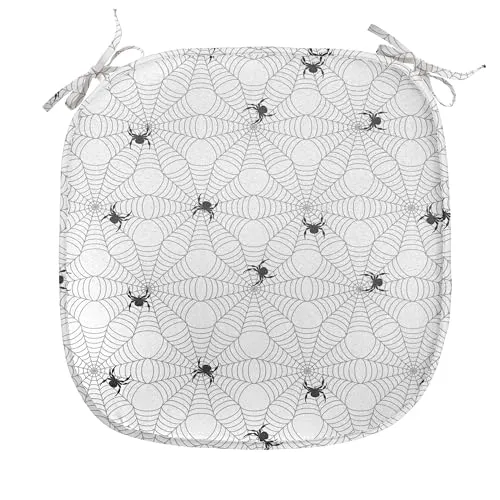ABAKUHAUS Spinnennetz Polster für Esszimmerstühle, Schwarz Insektennetz, Dekoratives wasserfestes Kissen mit Riemen für Küchensitze, 40 cm x 40 cm, Schwarz Pale Grau Weiß
