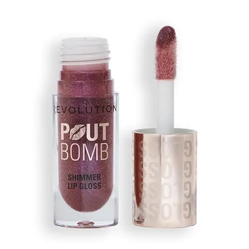 Revolution, Pout Bomb Shimmer Gloss, Hochglanz-Lipgloss mit Hyaluronsäure & Vanilleduft, Berry Lustre