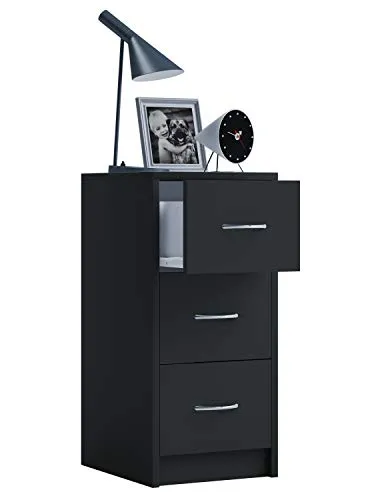 VCM Nachtschrank Boxal Maxi Schwarz - Eleganter Nachttisch mit drei leichtgängigen Schubladen für optimalen Stauraum, ideal für Schlafzimmer. Maße: H. 65 x B. 33 x T. 35 cm.