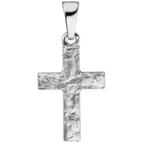 Hammerschlag Kreuz Anhänger aus 925 Sterlingsilber - Unisex Anhänger aus rhodiniertem, mattiertem 925 Sterlingsilber, perfekt für stilvolle Akzente in jedem Outfit.