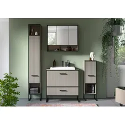 xonox.home Badmöbel Set 4tlg. in Kaschmir beige - Komplettprogramm für Badezimmer: 4tlg. Badkombination mit Hochschrank, Spiegelschrank, Standschrank und Waschtisch, ideal für kleine Bäder und bietet optimalen Stauraum.