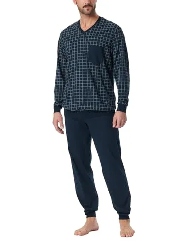 Schiesser Herren Schlafanzug Lang-Comfort Nightwear Pyjamaset, Jeansblau - Schlafanzug für Herren mit einem bequemen Schnitt, ideal für entspannte Nächte. Shirt mit Brusttasche und unifarbene Hose für optimalen Komfort.