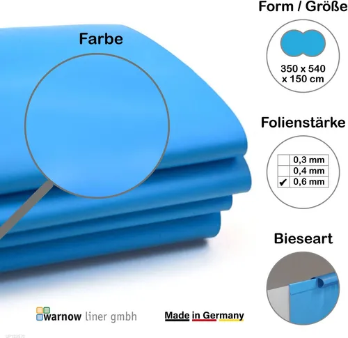 Premium Poolfolie für Achtformpool, 540 cm x 350 cm x 150 cm, Stärke: 0,6 mm, blau, Einhängebiese