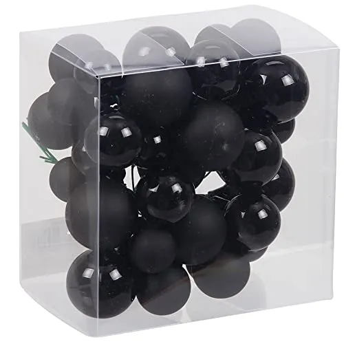 Bündel mit Glaskugeln an Draht (insg. 36 Weihnachtskugeln) - Weihnachtsdeko - Baumkugeln an Draht - Adventsdeko zum Stecken - Spiegelbeeren (Schwarz)