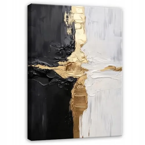 WallArena - Leinwand Bilder - Abstrakt - 70x100 cm Leinwandbilder - Bild auf leinwand - Wandbild XXL groß Wandbilder für Wohnzimmer Schlafzimmer Wohnzimmerbilder Modern kunstdruck - schwarz weiß gold