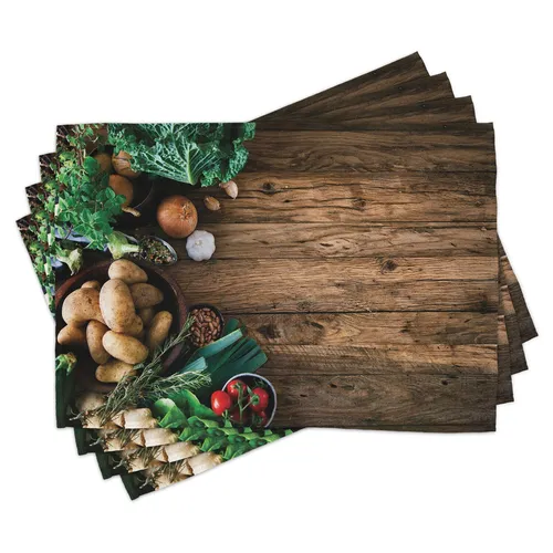 Tischset Platzset 4er Set Holztisch Gemüse