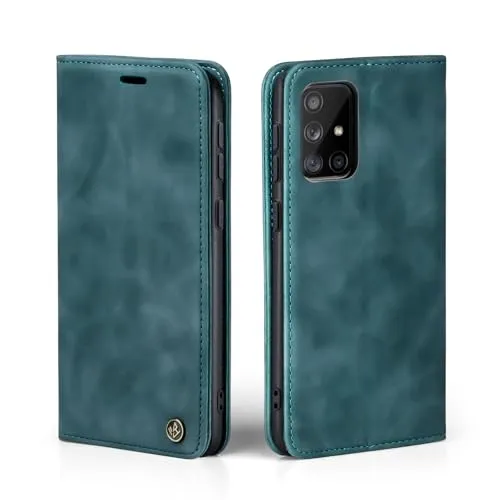 LBH Handyhülle für Samsung Galaxy A71 in Petrol Blau mit Karten- und Geldfach Smartphone Hülle mit Standfunktion Flip Case Schutzhülle Magnetverschluss Vintage