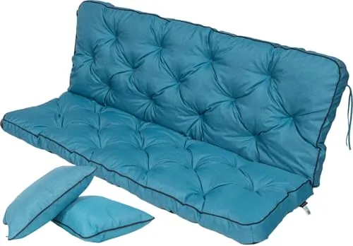 TexDeko® Bankauflage mit Rückenlehne für Hollywoodschaukel in türkis von TexDeko