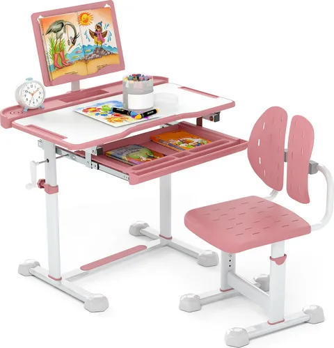 COSTWAY Schreibtisch Kinder mit Stuhl, rosa
