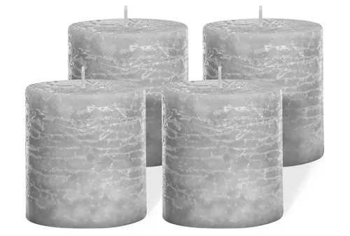 Stumpenkerze 4er Set 7x7,5 cm Weihnachtskerze Adventskranz Grau