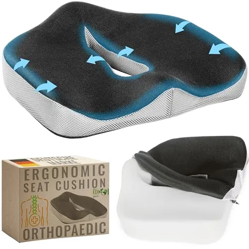 RICOO Haltungskissen SK-U0110 - Ergonomisches Sitzkissen für Auto & Büro - Stützkissen für eine gesunde Sitzhaltung, visko-elastisch und atmungsaktiv, ideal zur Vorbeugung von Rückenschmerzen und zur Unterstützung bei langen Arbeitstagen.