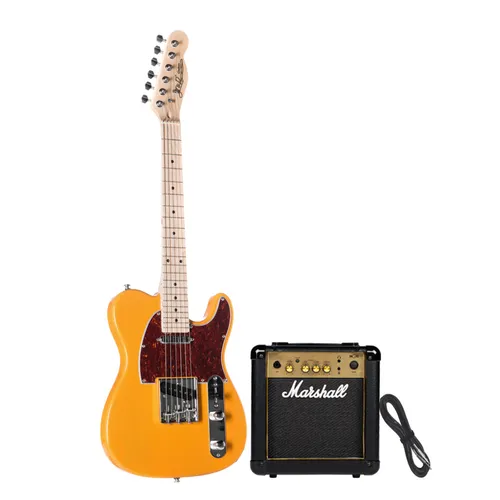 J & D E-Gitarre TL-MINI BSB + MG10G - E-Gitarren Anfänger Set - Gitarren Set für Einsteiger, inklusive T-Style E-Gitarre in Butterscotch Blonde und leistungsstarkem Marshall MG10G Verstärker.
