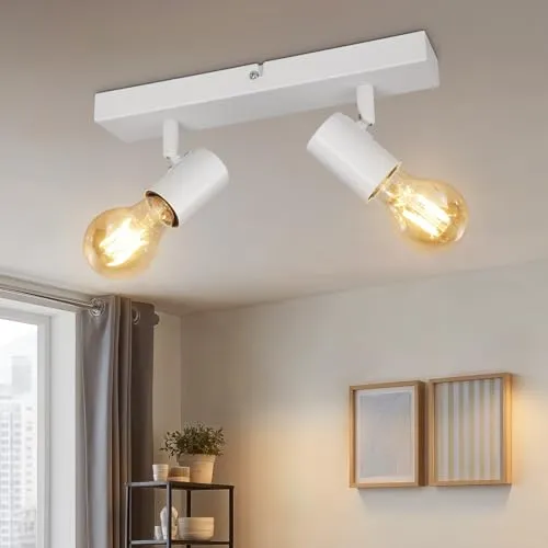 Kimjo Deckenstrahler 2 Flammig - Deckenleuchte E27 2 Flammig Weiss - Strahler Deckenlampe E27 Deckenspots Modern 350° Schwenkbar für Wohnzimmer Schlafzimmer Küche Nein Leuchtmittel Max. 60W