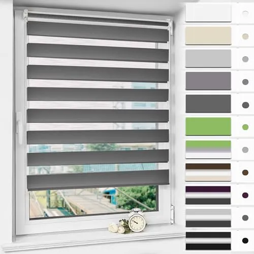 Magiea Doppelrollo Klemmfix ohne Bohren & mit Bohren, Anthrazit 50x120cm (BxH) Duo Rollo, Klemmrollo lichtdurchlässig und Blickdicht, Fensterrollo Sonnenschutzrollo für Fenster & Tür
