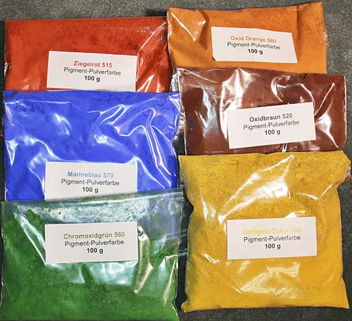 Testproben je 100g-6 verschiedene Farbtöne, Eisenoxid Farbpigmente, Pulver