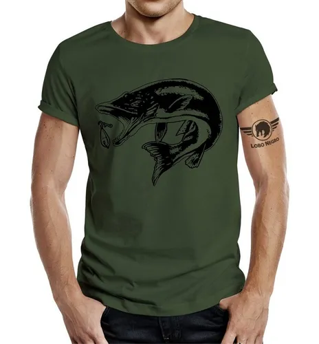 LOBO NEGRO® T-Shirt als Geschenk für Angler und Fischer: Hecht