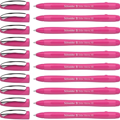 Schneider Slider Memo XB Kugelschreiber (Colour Edition mit Kappe, Strichstärke: XB) 10er Pack, Gehäusefarbe: power pink, Schreibfarbe: blau