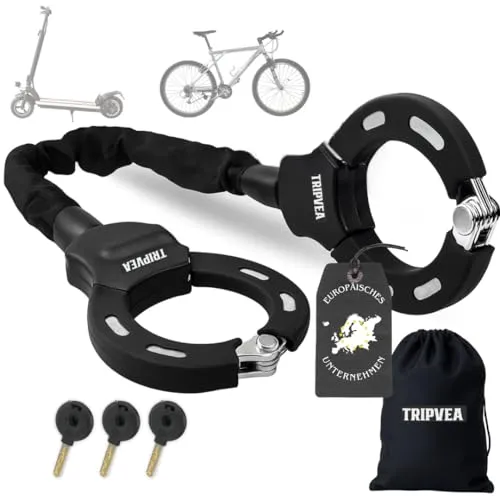Tripvea E-Scooter Schloss mit Handschellen – 90 cm Hochsicherheitsschloss - Fahrrad-Kabelschlösser mit verstärkter Stahlkette und Kupferschloss für maximalen Diebstahlschutz. Ideal für E-Roller, Fahrräder und Kinderwagen, inkl. 3 Schlüssel für mehr Komfort.