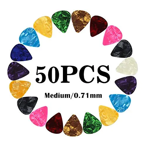Gitarren Plektren Medium 50 Stück, Plektrum für Akustikgitarre, E-Gitarre, Ukulele, Bass, Guitar Picks, Zubehör für Gitarre (0.71mm)