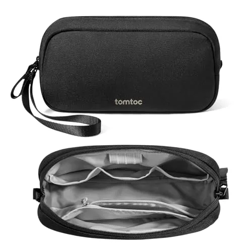 tomtoc Elektronik Organizer Tasche, Wasserresistent EDC Zubehör Kabeltasche, Tragbar Kabelorganizer Tech Pouch Bag für Handy Netzteil, Ladekabel, Ladestecker, Powerbank, Festplatte, Schwarz