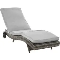 Outsunny Gartenliege mit Kissen - Moderne Polyrattan Sonnenliege mit 5-stufig verstellbarer Rückenlehne für individuellen Liegekomfort, ideal für Garten, Terrasse oder Park.