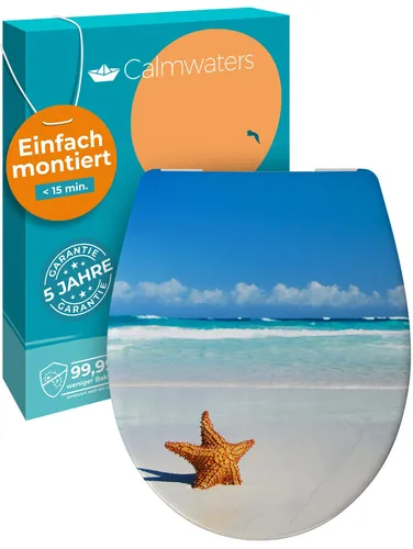 Calmwaters® WC Sitz Motiv Seestern – Antibakteriell & Einfach zu Montieren - WC-Sitz aus antibakteriellem Duroplast, leicht zu montieren, bis 250 kg belastbar. Made in EU mit doppelter Absenkautomatik für höchste Hygiene und Langlebigkeit.