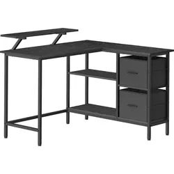 VASAGLE Eckschreibtisch L-Form mit Monitorständer - Eckschreibtisch in modernem Design, mit verstellbarer Ablage und Monitorständer für ergonomisches Arbeiten, ideal für platzsparende Büros.