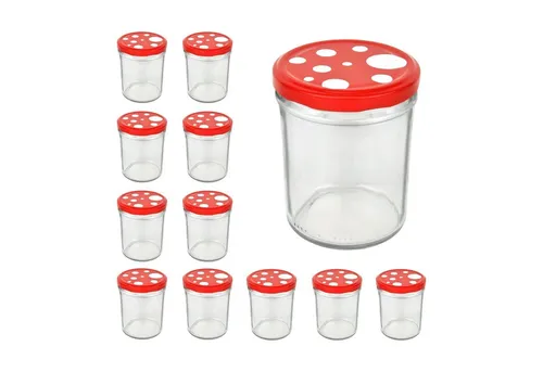 MamboCat Einmachglas CAPCRO 12er Set Sturzglas 435 ml To 82 Fliegenpilz Deckel rot weiß, Glas
