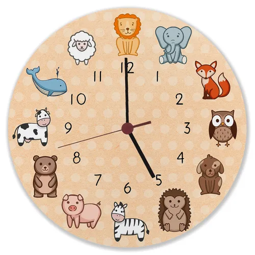Kinderuhr mit süßen Tieren Wanduhr aus MDF