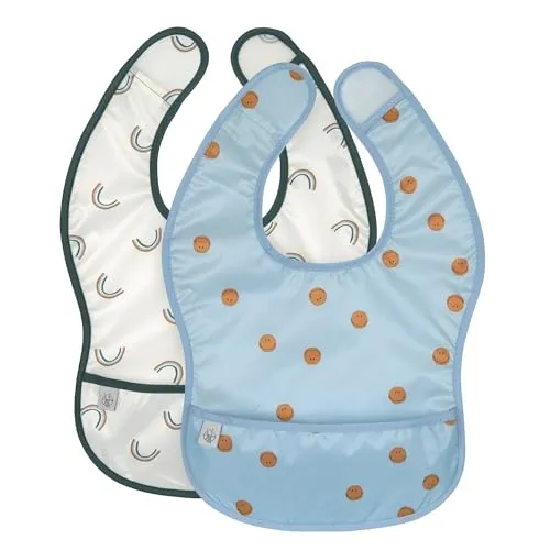 LÄSSIG Baby Lätzchen Set 2 Stk. mit Auffangschutz wasserabweisend Klettverschluss/Lightweight Bib Happy Rascals Smile