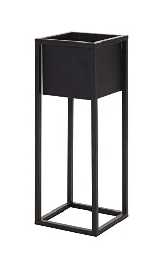 Spetebo Metall Blumentopfständer schwarz 60 cm - Garten-Zubehör, stilvoller Metallständer mit festem Topf, ideal für Innenräume und platzsparend durch eckige Form.