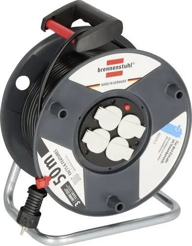 Brennenstuhl 1205066 Kabeltrommel 50 m Schwarz - Kabeltrommel mit 50 m Kabellänge, ergonomischem Handgriff und hoher Sicherheitsqualität – ideal für den Innenbereich.