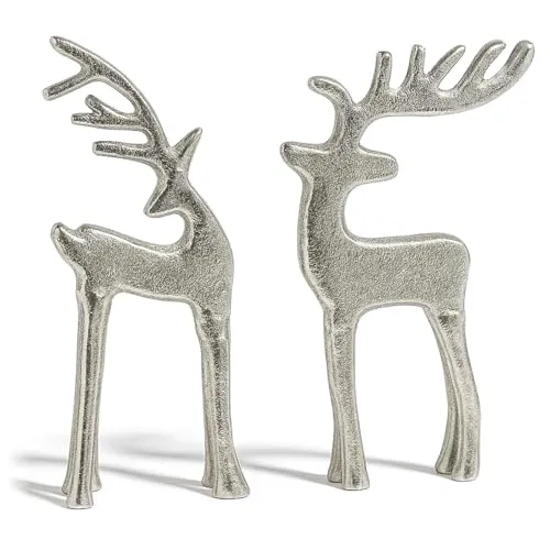 com-four® 2X Rentier-Skulptur- Dekofigur aus Aluminium - weihnachtliches und Elegantes Wohnaccessoire - Metall-Austeller für die Winterzeit [Auswahl variiert]