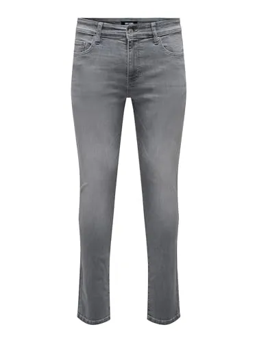 ONLY & SONS Herren ONSLOOM ONE LMGD 8265 MAT DNM NOOS Slim-fit-Jeans - Slim-fit-Jeans in Light Grey Denim, modischer Fünf-Taschen-Stil mit Gürtelschlaufen, ideal für einen lässigen Look.