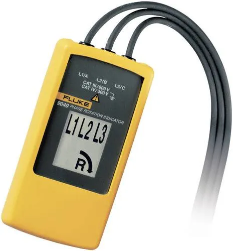 Fluke Drehfeldmessgerät 9040 - Elektrische Messgeräte mit LCD-Display zur grafischen Anzeige der Drehrichtung, ideal für präzise Drehrichtungsprüfungen in der Elektrotechnik.