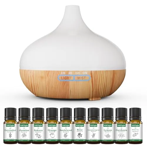 Aroma Diffuser Set für ätherische Öle 500ml - Duftöldiffusoren mit 550ml Kapazität, 14 LED Farben und 4 Timer Einstellungen für bis zu 10 Stunden Entspannung und Aromatherapie.