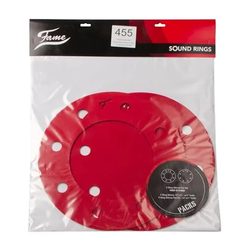 Fame FRSF-R F-Ring Skinny Flat Set, 14 Zoll, Rot, Schaumstoff Dämpfungsringe für Snare Drum, Schnelle Installation, Kontrollierter Trockener Sound, Vintage Charme, Reduzierte Lautstärke