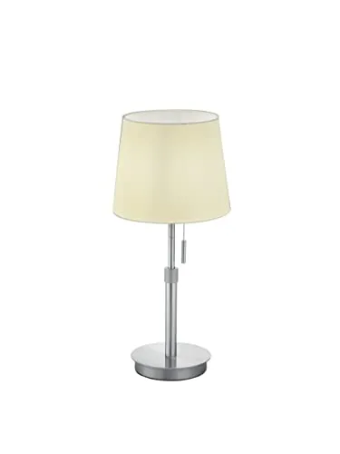 lightling Tischleuchte Liam, nickel matt Metall, Stoffschirm weiß, mit Zugschalter, exkl. 1 x E27 max. 60 Watt, höhenverstellbar 45-56 cm