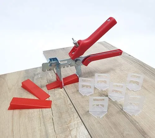 Fliesen Nivelliersystem Rot Fliesenstärke 3-12 mm XL-Set 1,5 mm 3000 Laschen 500 Keile + Zange -Verlegesystem Fliesenverlegung Fliesenverlegehilfe Fliesenverlegesystem Fliesennivelliersystem