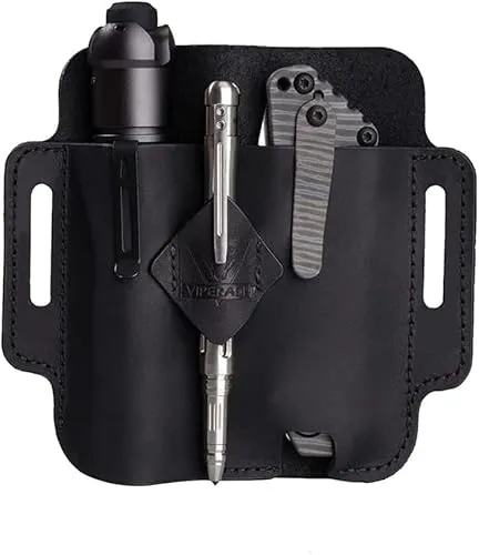 VIPERADE PJ19 Leder EDC lederscheide Tasche Organizer Leder Taktischer Multitool Halter Tasche mit Schlüsselbund Gürtelschlaufe Stifthalter für Taschenlampe Werkzeuge Outdoor Camping - Schwarz
