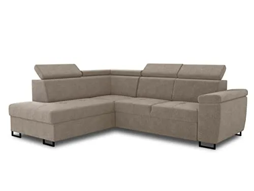 Ecksofa Natan mit Schlaffunktion - Beige - Bequeme Wohnlandschaft mit einstellbaren Kopfstützen, Schlaffunktion und Bettkasten. Ideal für multifunktionale Wohnräume.