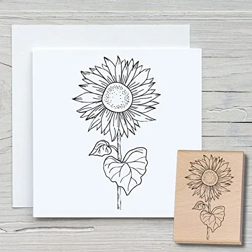 NEWSTAMPS Stempel Sonnenblume Motivstempel groß aus Holz & Gummi zum Karten basteln, Holzstempel, Blumen, Pflanzen, Floral, Wiese, Gräser, Scrapbook, Textilstempel, Deko, Kinder