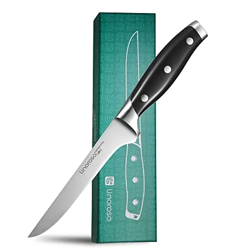 linoroso Ausbeinmesser 5,7 Zoll Küchenmesser mit eleganter Geschenkbox, scharf geschmiedetes deutsches Filetiermesser aus Carbon-Edelstahl für Fleisch, Fisch, Geflügel, Vollerl, ergonomischer Griff