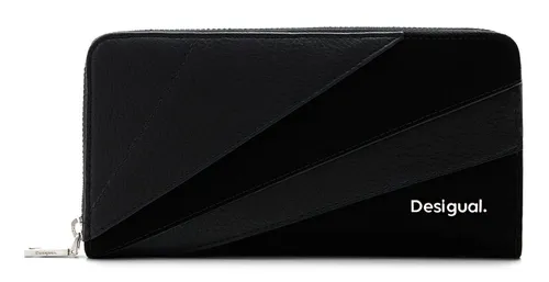 Desigual Mone_Machina Fiona Tri-Fold Wallet, Schwarz - Stilvolle Damen-Geldbörse - Damen-Geldbörsen aus recyceltem Polyurethan, mit zwei Texturen, mehreren Innenfächern und einer praktischen Reißverschlusstasche für optimale Organisation.